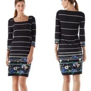 White House Black Market Stripe Floral stretch dress